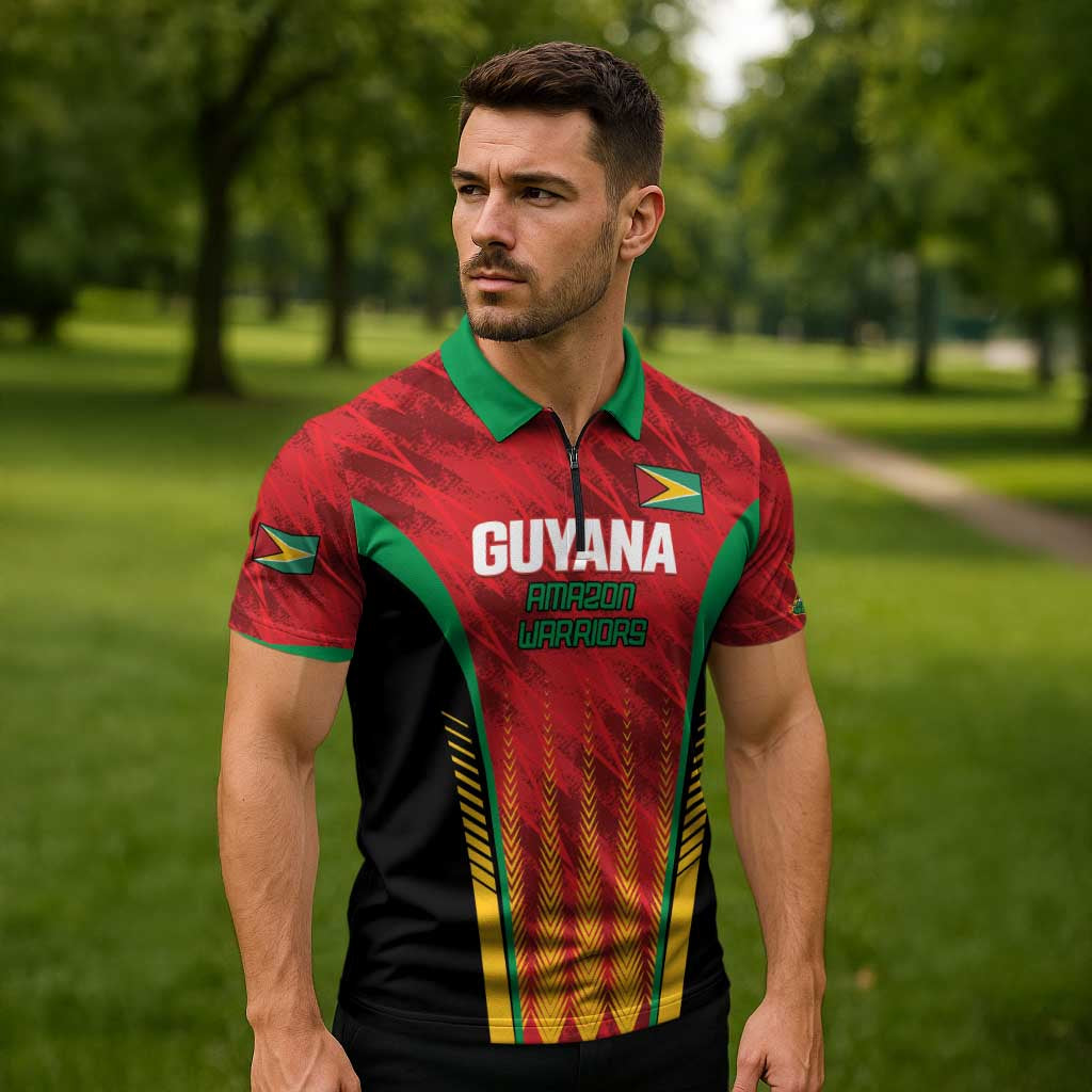 Custom Amazon Warriors Guyana Cricket Zipper Polo Shirt Ready For Glory Red Version - Wonder Print Shop