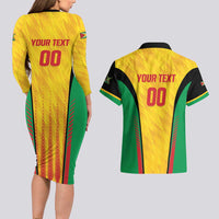Custom Amazon Warriors Guyana Cricket Couples Matching Long Sleeve Bodycon Dress and Hawaiian Shirt Ready For Glory Yellow Version - Wonder Print Shop