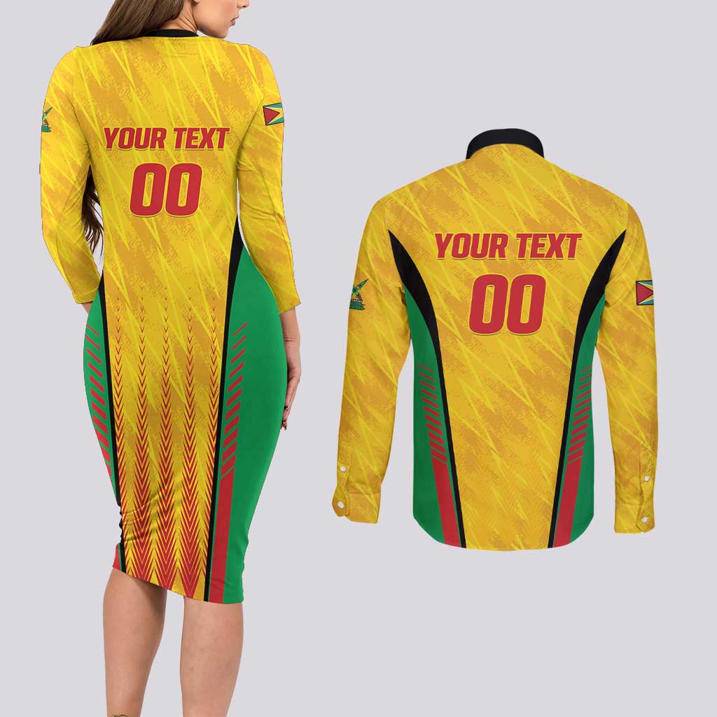 Custom Amazon Warriors Guyana Cricket Couples Matching Long Sleeve Bodycon Dress and Long Sleeve Button Shirt Ready For Glory Yellow Version - Wonder Print Shop