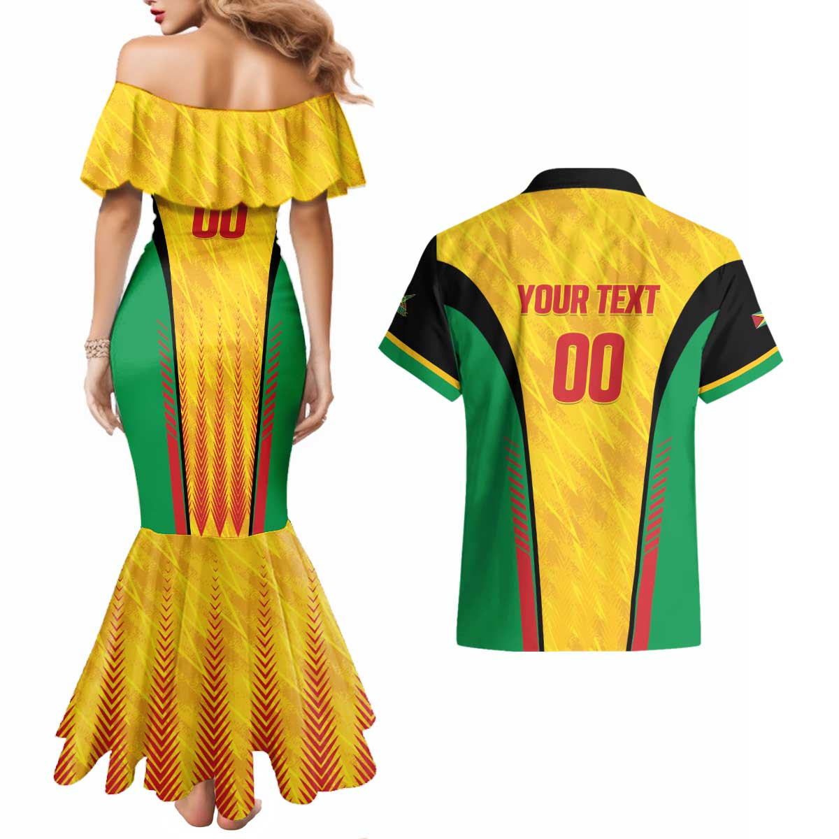 Custom Amazon Warriors Guyana Cricket Couples Matching Mermaid Dress and Hawaiian Shirt Ready For Glory Yellow Version - Wonder Print Shop