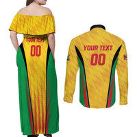 Custom Amazon Warriors Guyana Cricket Couples Matching Off Shoulder Maxi Dress and Long Sleeve Button Shirt Ready For Glory Yellow Version - Wonder Print Shop
