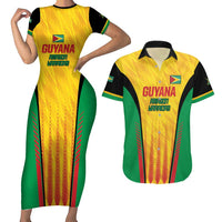 Custom Amazon Warriors Guyana Cricket Couples Matching Short Sleeve Bodycon Dress and Hawaiian Shirt Ready For Glory Yellow Version - Wonder Print Shop
