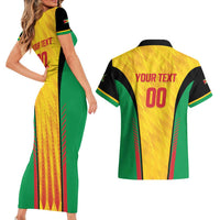 Custom Amazon Warriors Guyana Cricket Couples Matching Short Sleeve Bodycon Dress and Hawaiian Shirt Ready For Glory Yellow Version - Wonder Print Shop