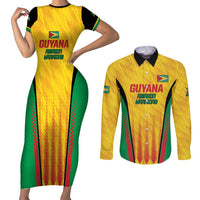 Custom Amazon Warriors Guyana Cricket Couples Matching Short Sleeve Bodycon Dress and Long Sleeve Button Shirt Ready For Glory Yellow Version - Wonder Print Shop