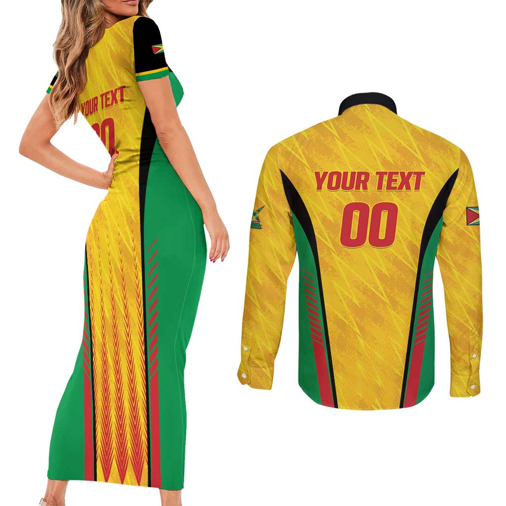 Custom Amazon Warriors Guyana Cricket Couples Matching Short Sleeve Bodycon Dress and Long Sleeve Button Shirt Ready For Glory Yellow Version - Wonder Print Shop