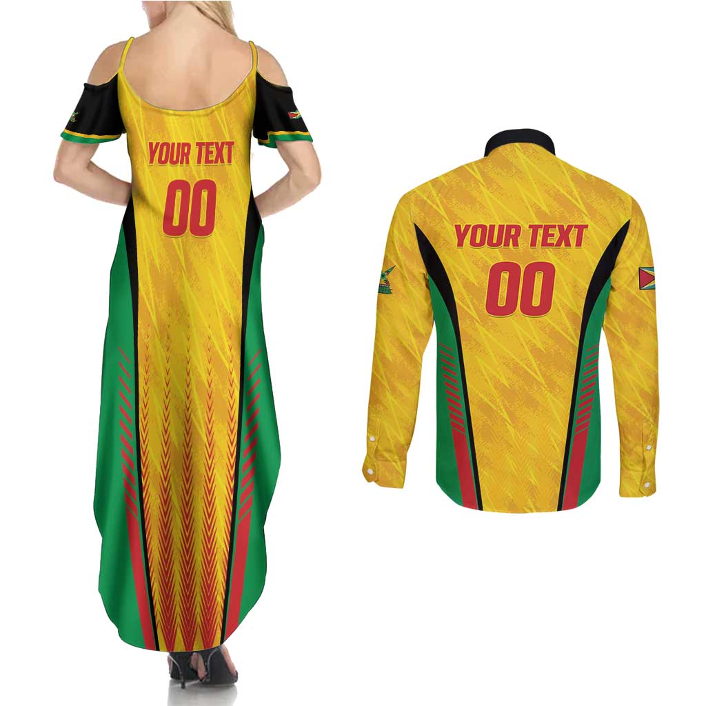 Custom Amazon Warriors Guyana Cricket Couples Matching Summer Maxi Dress and Long Sleeve Button Shirt Ready For Glory Yellow Version - Wonder Print Shop