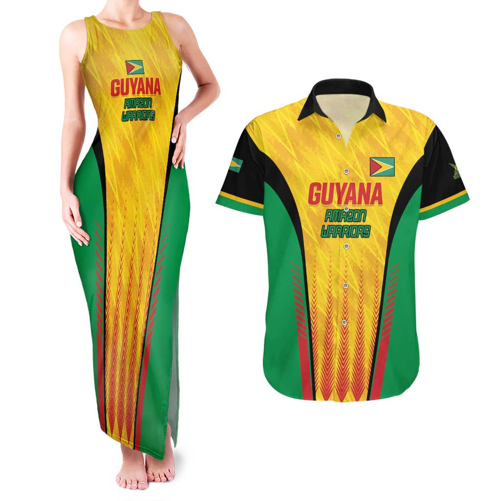 Custom Amazon Warriors Guyana Cricket Couples Matching Tank Maxi Dress and Hawaiian Shirt Ready For Glory Yellow Version - Wonder Print Shop