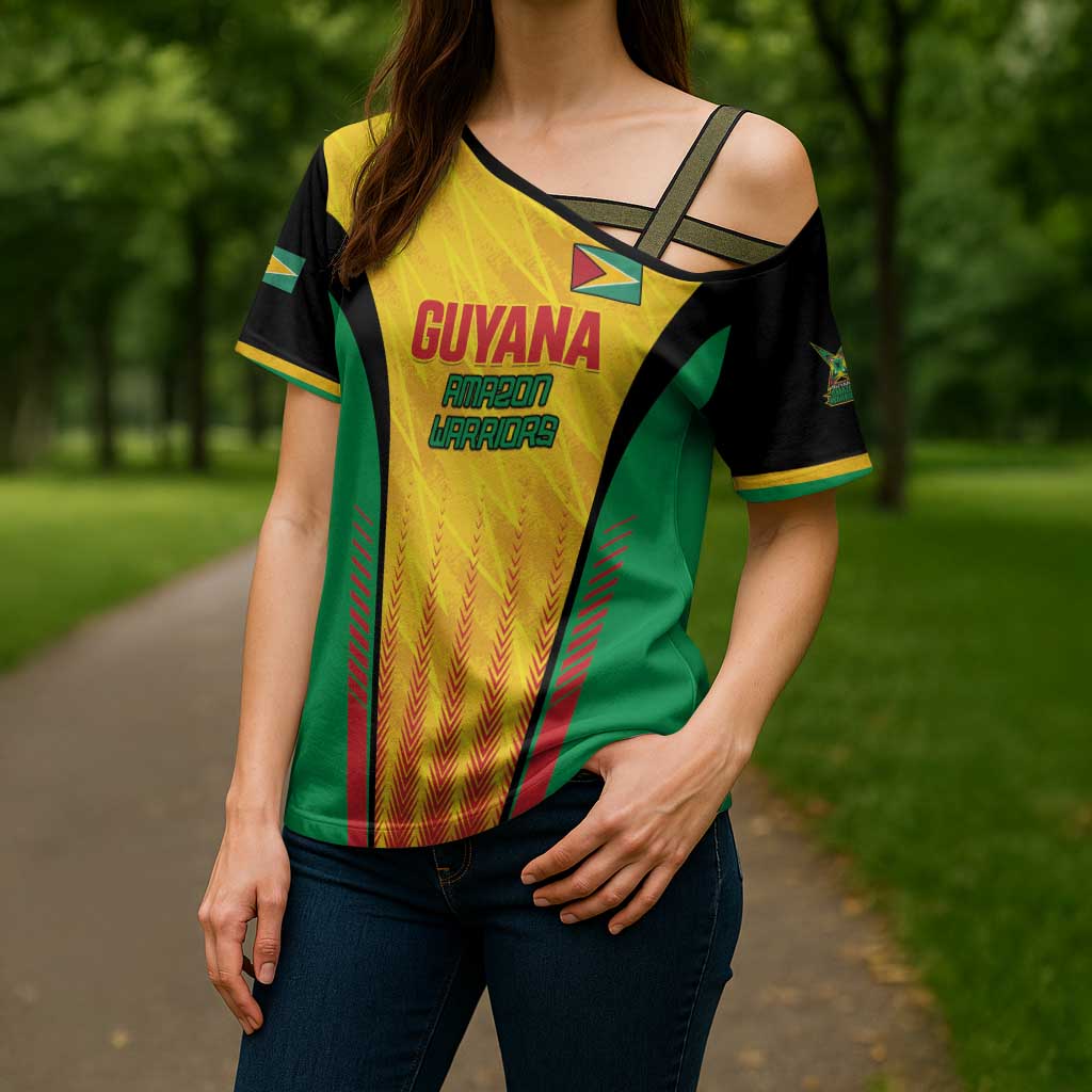 Custom Amazon Warriors Guyana Cricket Cross Shoulder Shirt Ready For Glory Yellow Version - Wonder Print Shop