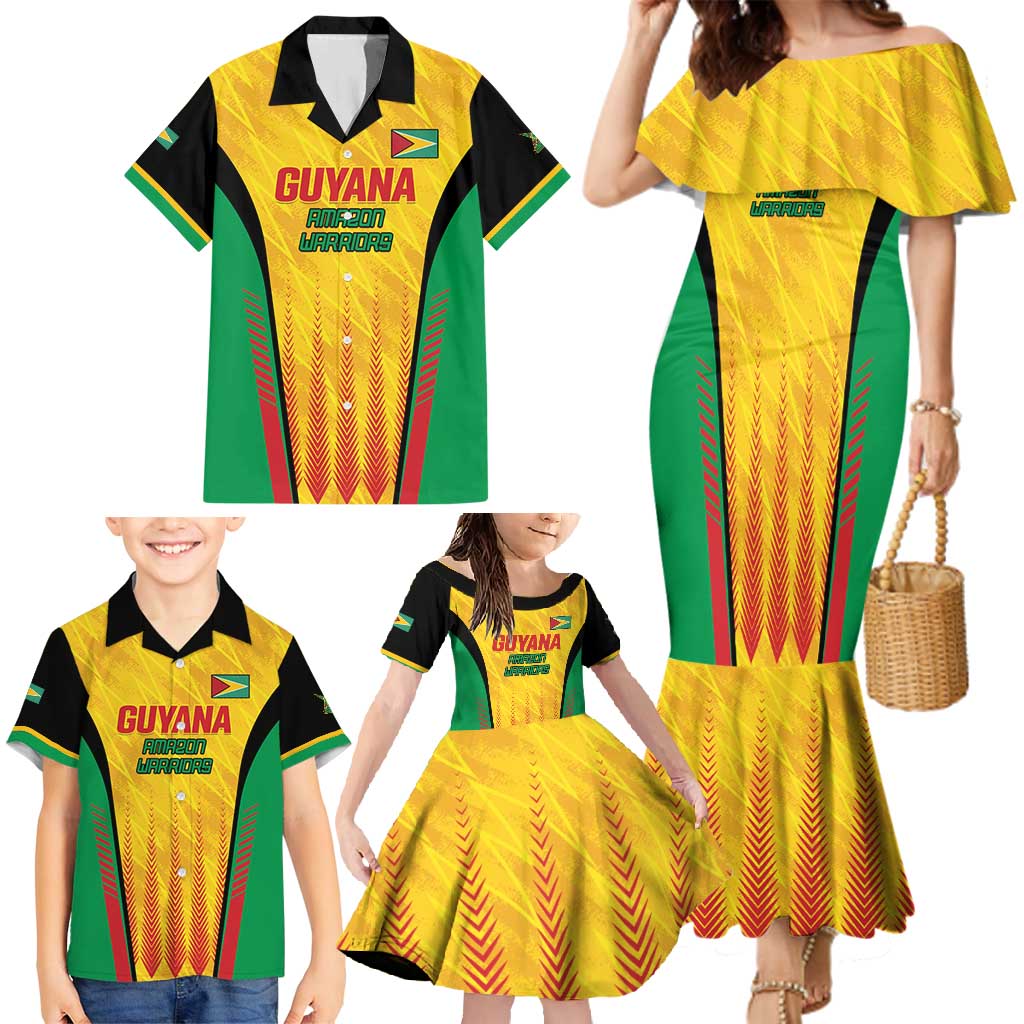 Custom Amazon Warriors Guyana Cricket Family Matching Mermaid Dress and Hawaiian Shirt Ready For Glory Yellow Version - Wonder Print Shop