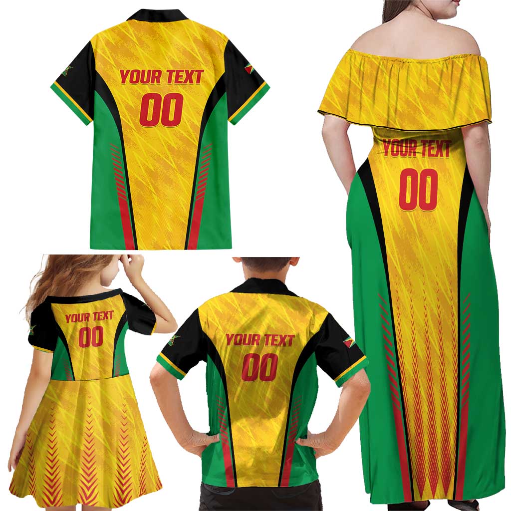 Custom Amazon Warriors Guyana Cricket Family Matching Off Shoulder Maxi Dress and Hawaiian Shirt Ready For Glory Yellow Version - Wonder Print Shop