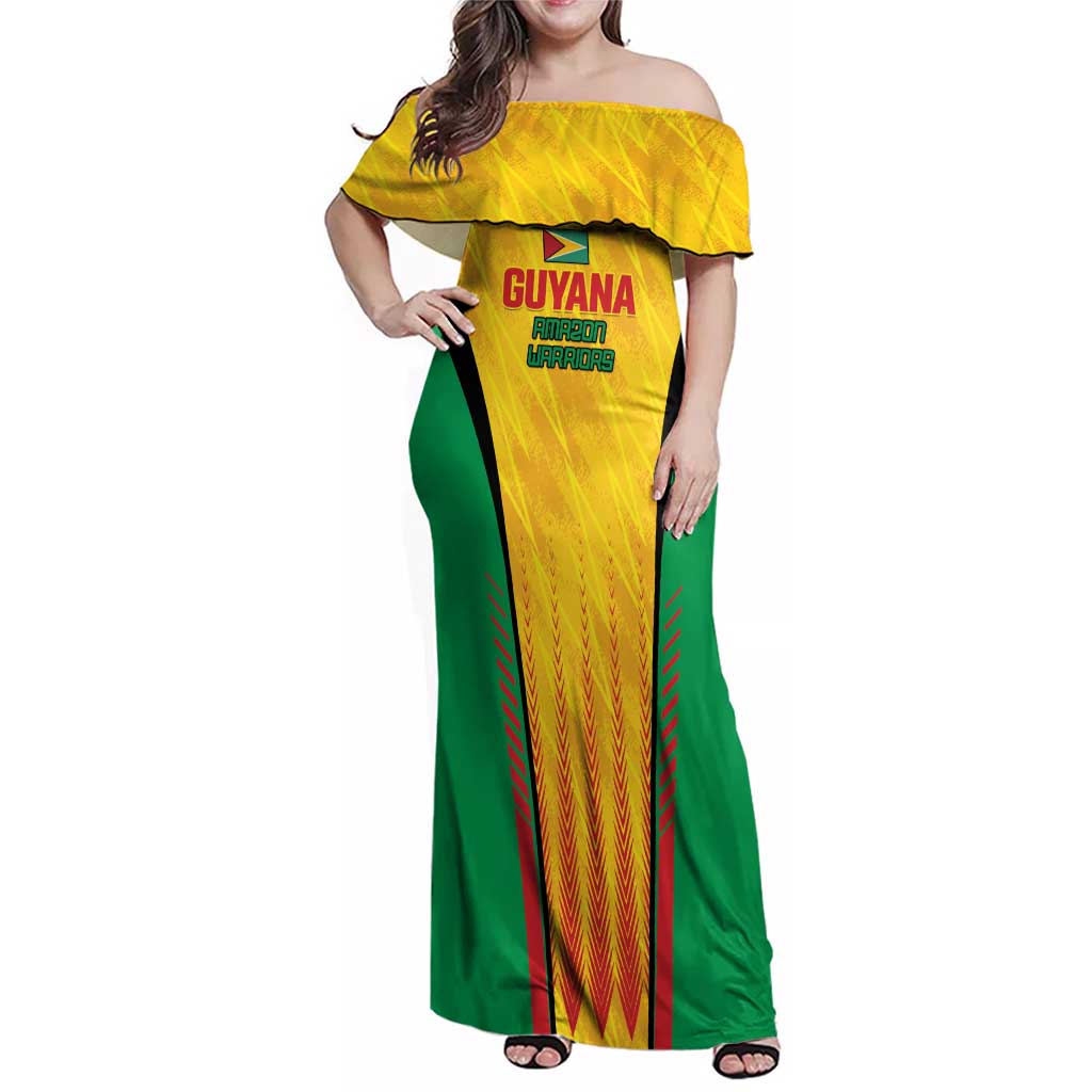 Custom Amazon Warriors Guyana Cricket Family Matching Off Shoulder Maxi Dress and Hawaiian Shirt Ready For Glory Yellow Version - Wonder Print Shop