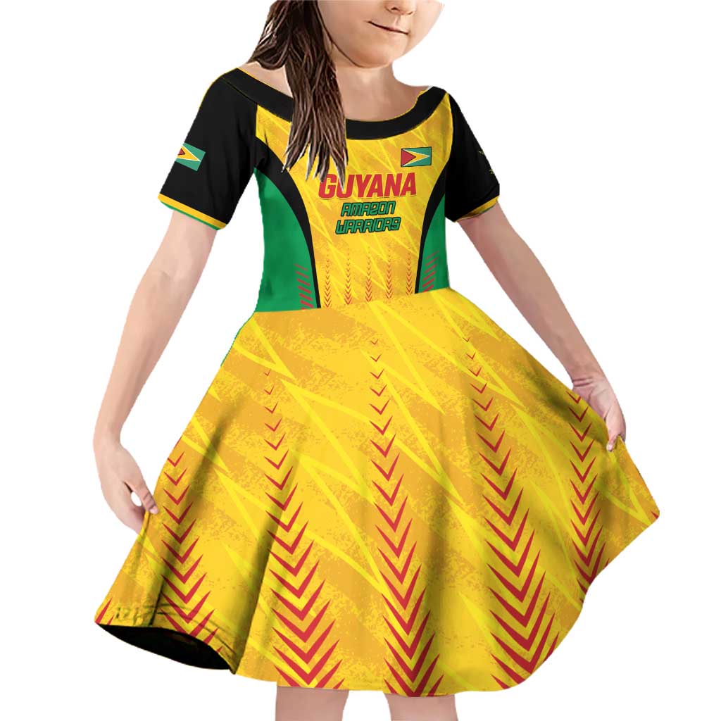 Custom Amazon Warriors Guyana Cricket Family Matching Off Shoulder Short Dress and Hawaiian Shirt Ready For Glory Yellow Version - Wonder Print Shop