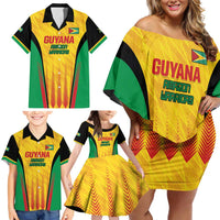 Custom Amazon Warriors Guyana Cricket Family Matching Off Shoulder Short Dress and Hawaiian Shirt Ready For Glory Yellow Version - Wonder Print Shop