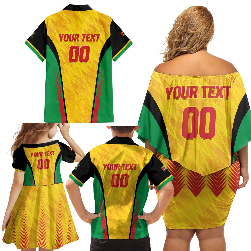 Custom Amazon Warriors Guyana Cricket Family Matching Off Shoulder Short Dress and Hawaiian Shirt Ready For Glory Yellow Version - Wonder Print Shop
