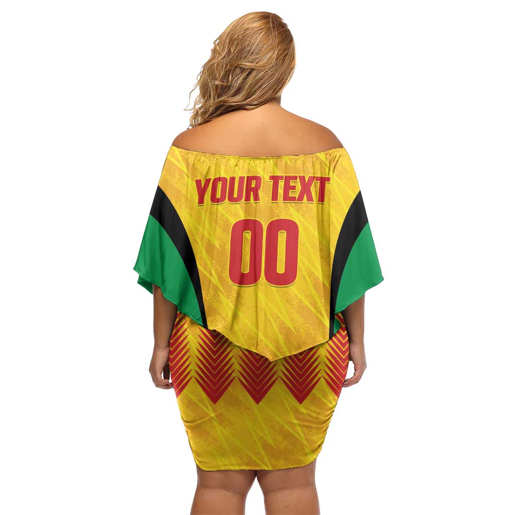 Custom Amazon Warriors Guyana Cricket Family Matching Off Shoulder Short Dress and Hawaiian Shirt Ready For Glory Yellow Version - Wonder Print Shop