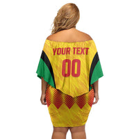 Custom Amazon Warriors Guyana Cricket Family Matching Off Shoulder Short Dress and Hawaiian Shirt Ready For Glory Yellow Version - Wonder Print Shop