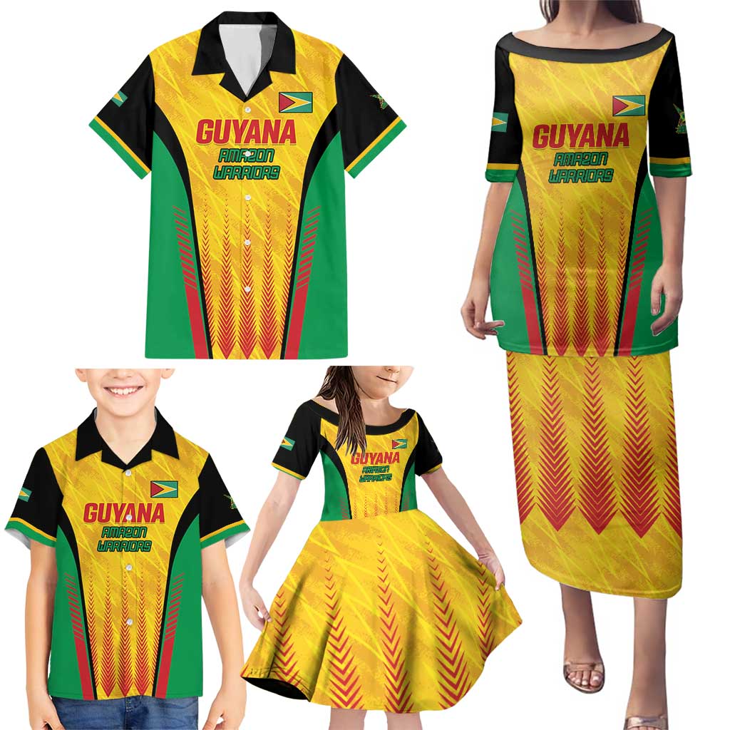 Custom Amazon Warriors Guyana Cricket Family Matching Puletasi and Hawaiian Shirt Ready For Glory Yellow Version - Wonder Print Shop