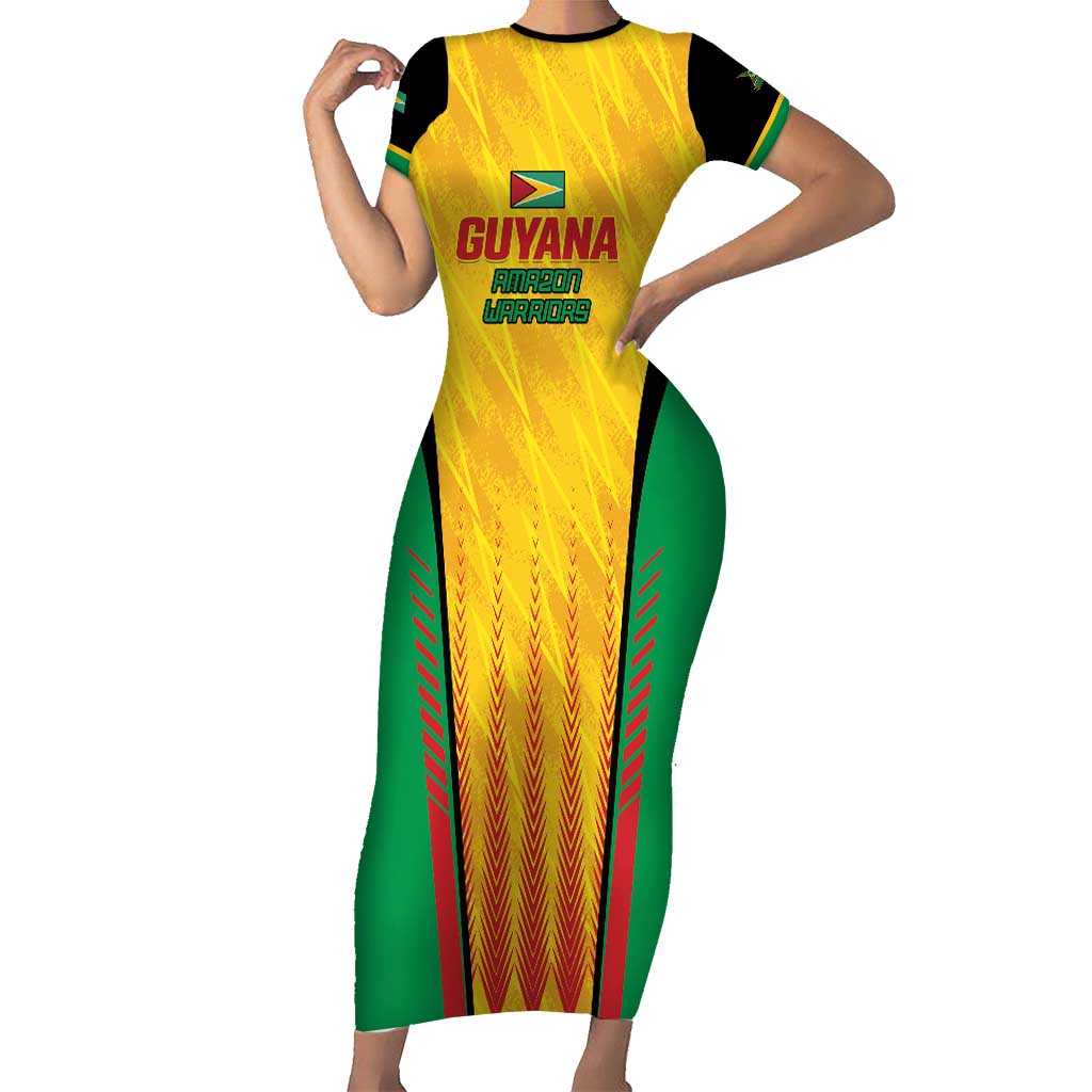 Custom Amazon Warriors Guyana Cricket Family Matching Short Sleeve Bodycon Dress and Hawaiian Shirt Ready For Glory Yellow Version - Wonder Print Shop
