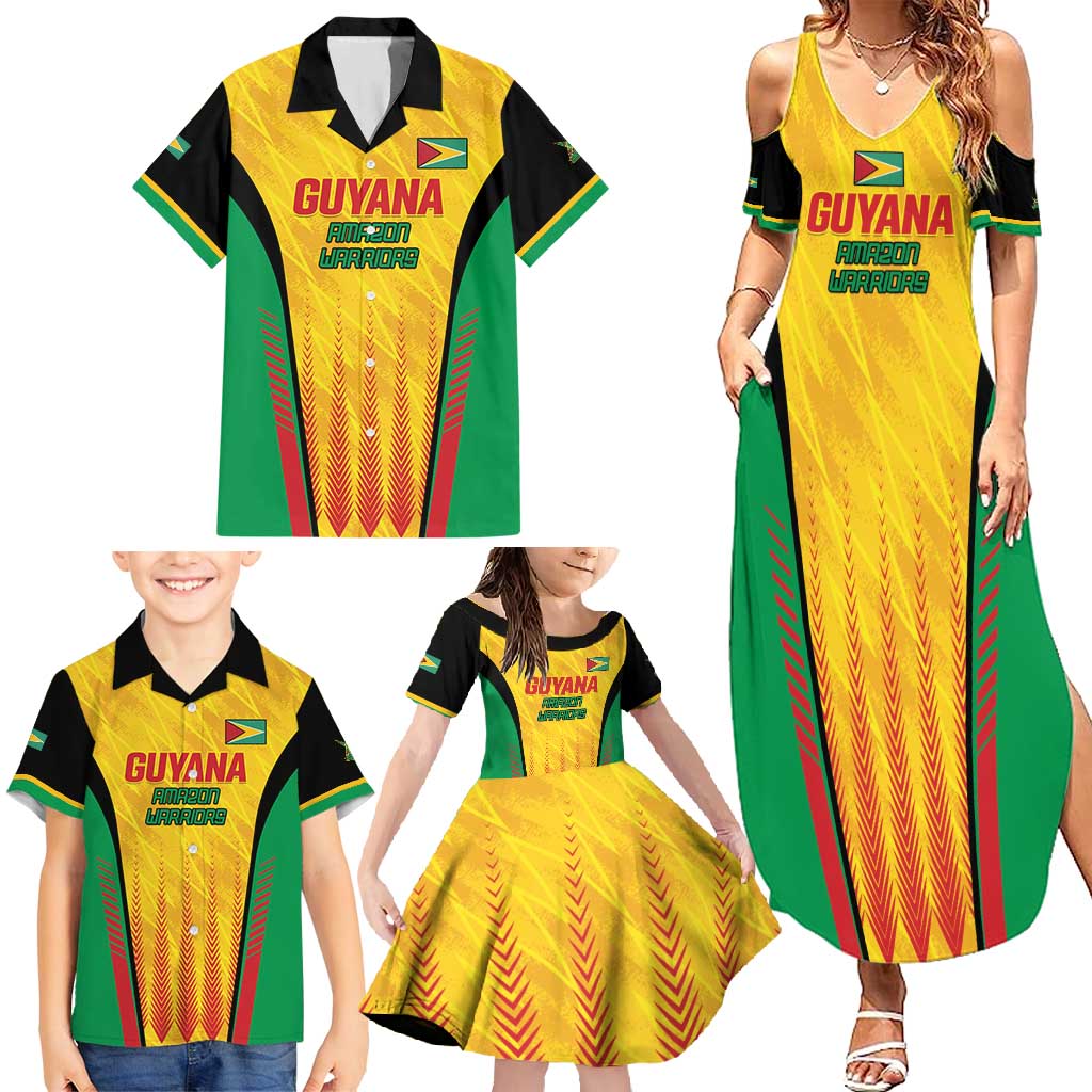 Custom Amazon Warriors Guyana Cricket Family Matching Summer Maxi Dress and Hawaiian Shirt Ready For Glory Yellow Version - Wonder Print Shop