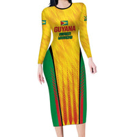 Custom Amazon Warriors Guyana Cricket Long Sleeve Bodycon Dress Ready For Glory Yellow Version - Wonder Print Shop
