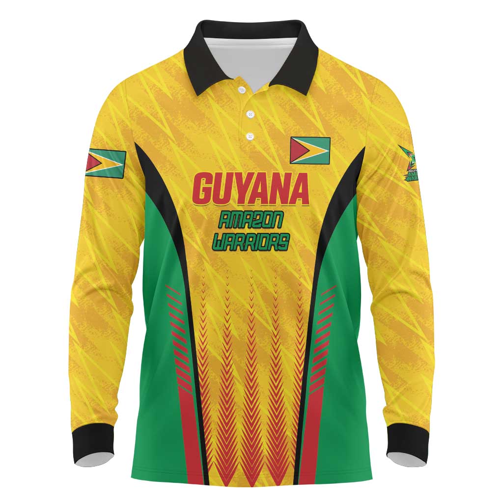 Custom Amazon Warriors Guyana Cricket Long Sleeve Polo Shirt Ready For Glory Yellow Version - Wonder Print Shop