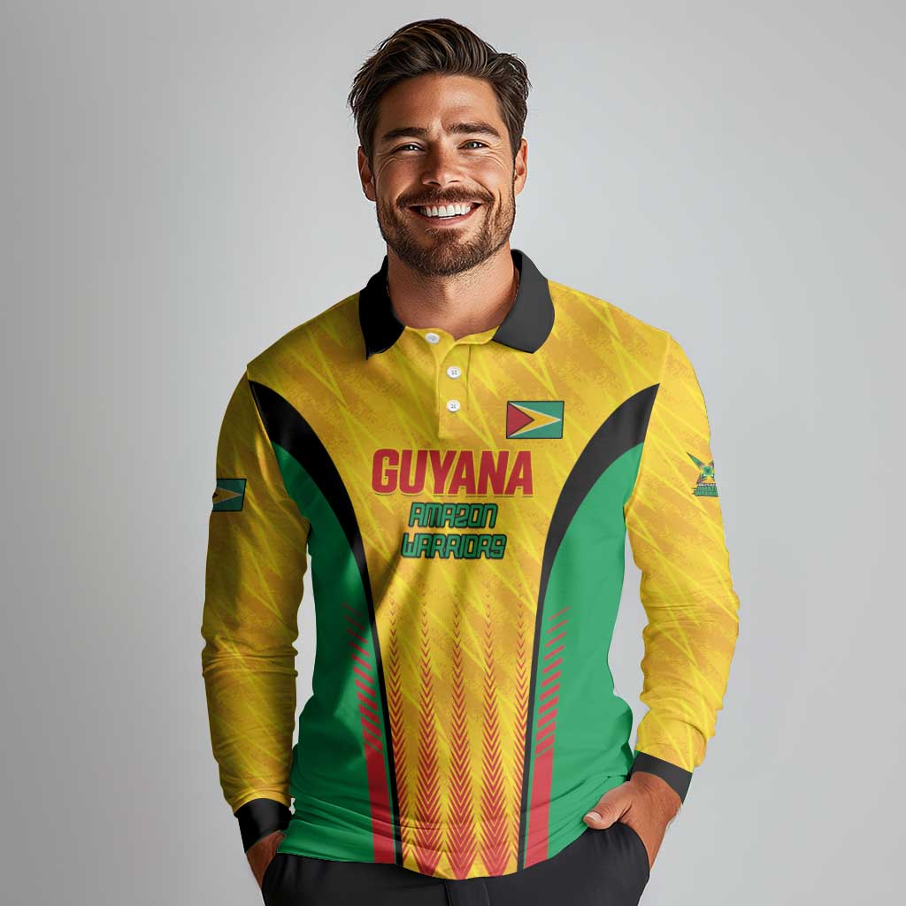 Custom Amazon Warriors Guyana Cricket Long Sleeve Polo Shirt Ready For Glory Yellow Version - Wonder Print Shop