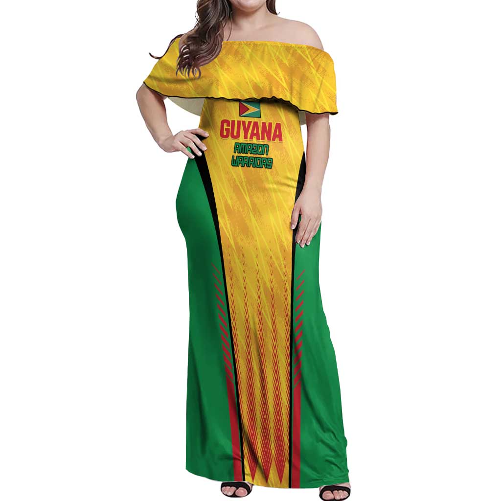 Custom Amazon Warriors Guyana Cricket Off Shoulder Maxi Dress Ready For Glory Yellow Version - Wonder Print Shop