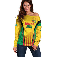 Custom Amazon Warriors Guyana Cricket Off Shoulder Sweater Ready For Glory Yellow Version - Wonder Print Shop