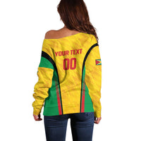 Custom Amazon Warriors Guyana Cricket Off Shoulder Sweater Ready For Glory Yellow Version - Wonder Print Shop