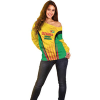 Custom Amazon Warriors Guyana Cricket Off Shoulder Sweater Ready For Glory Yellow Version - Wonder Print Shop