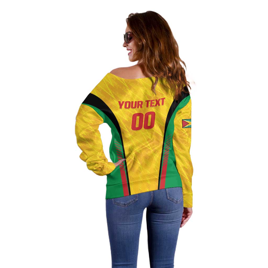 Custom Amazon Warriors Guyana Cricket Off Shoulder Sweater Ready For Glory Yellow Version - Wonder Print Shop
