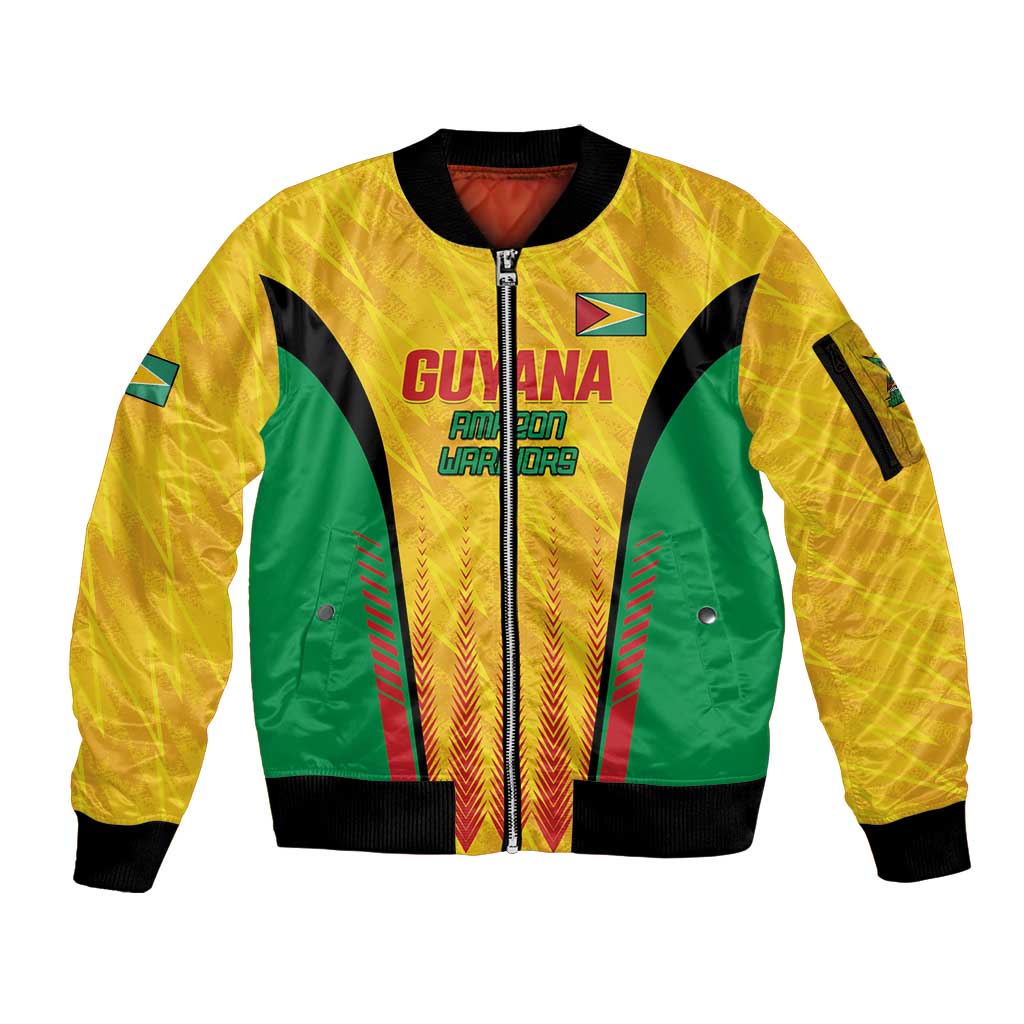 Custom Amazon Warriors Guyana Cricket Sleeve Zip Bomber Jacket Ready For Glory Yellow Version - Wonder Print Shop