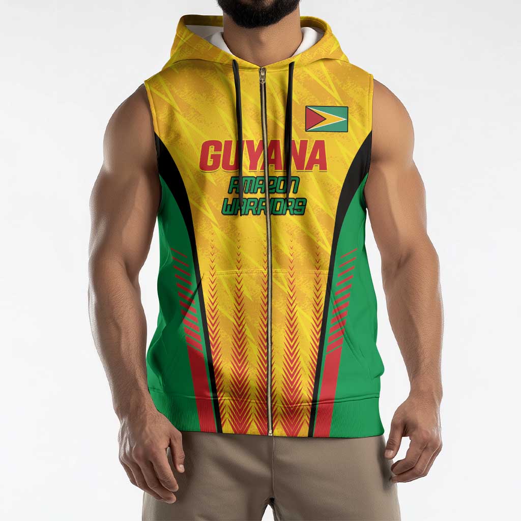 Custom Amazon Warriors Guyana Cricket Sleeveless Zip Hoodie Ready For Glory Yellow Version - Wonder Print Shop