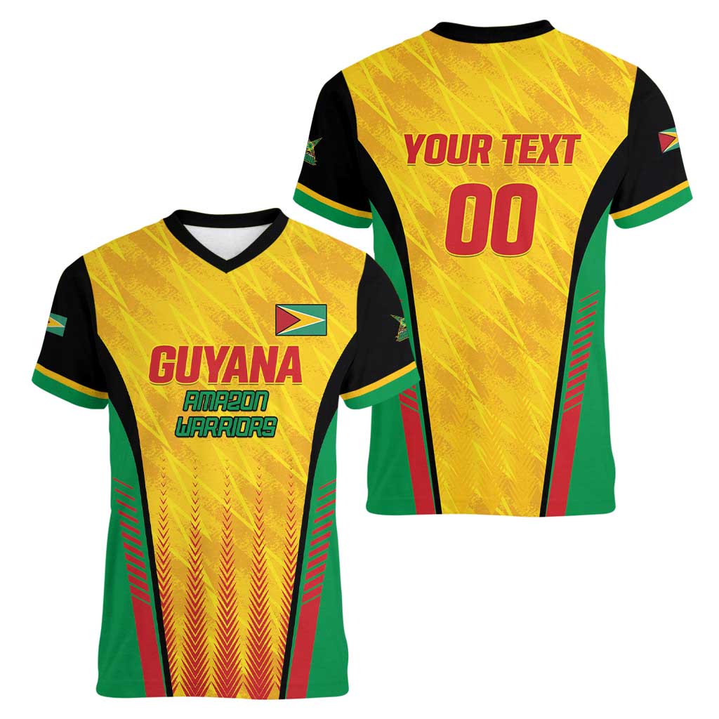 Custom Amazon Warriors Guyana Cricket Women V-Neck T-Shirt Ready For Glory Yellow Version - Wonder Print Shop
