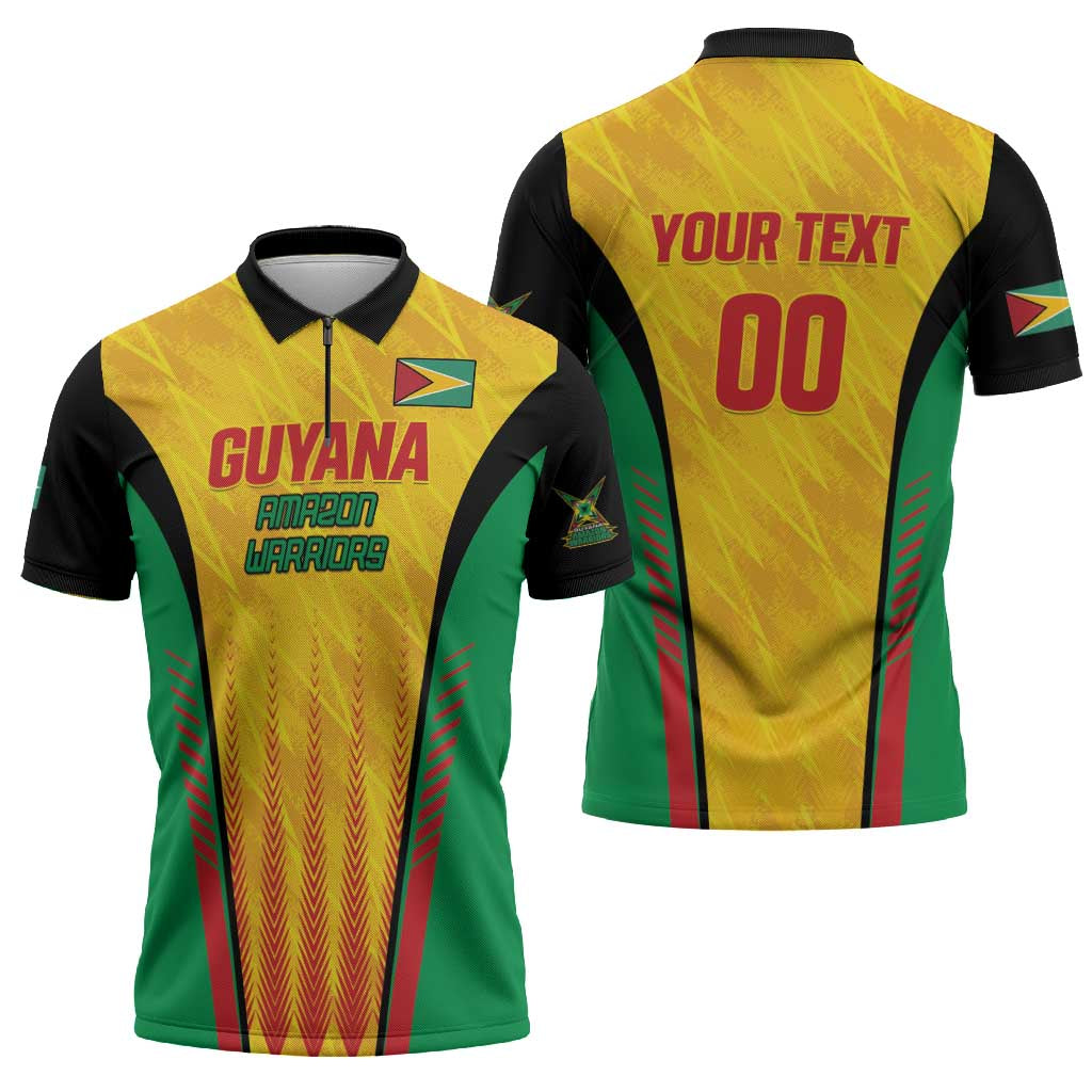 Custom Amazon Warriors Guyana Cricket Zipper Polo Shirt Ready For Glory Yellow Version - Wonder Print Shop