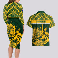 South Africa Rugby Couples Matching Long Sleeve Bodycon Dress and Hawaiian Shirt Go Springboks African Pattern - Wonder Print Shop