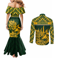 South Africa Rugby Couples Matching Mermaid Dress and Long Sleeve Button Shirts Go Springboks African Pattern LT01