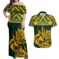 South Africa Rugby Couples Matching Off Shoulder Maxi Dress and Hawaiian Shirt Go Springboks African Pattern - Wonder Print Shop