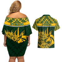 South Africa Rugby Couples Matching Off Shoulder Short Dress and Hawaiian Shirt Go Springboks African Pattern - Wonder Print Shop