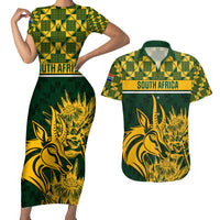 South Africa Rugby Couples Matching Short Sleeve Bodycon Dress and Hawaiian Shirt Go Springboks African Pattern - Wonder Print Shop