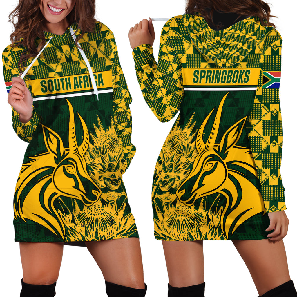 South Africa Rugby Hoodie Dress Go Springboks African Pattern - Wonder Print Shop