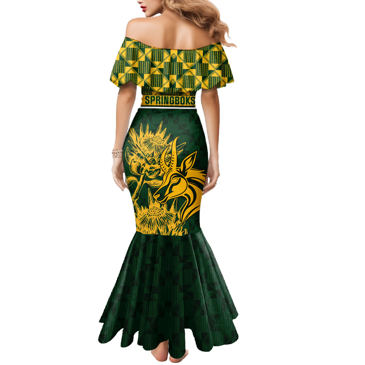 South Africa Rugby Mermaid Dress Go Springboks African Pattern - Wonder Print Shop