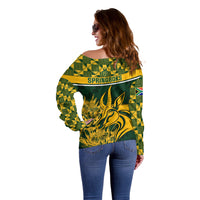 South Africa Rugby Off Shoulder Sweater Go Springboks African Pattern - Wonder Print Shop
