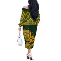 South Africa Rugby Off The Shoulder Long Sleeve Dress Go Springboks African Pattern - Wonder Print Shop