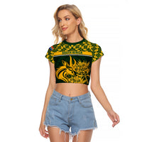 South Africa Rugby Raglan Cropped T Shirt Go Springboks African Pattern - Wonder Print Shop