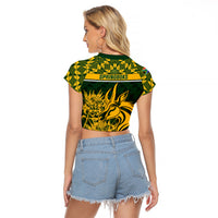 South Africa Rugby Raglan Cropped T Shirt Go Springboks African Pattern - Wonder Print Shop