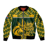 South Africa Rugby Sleeve Zip Bomber Jacket Go Springboks African Pattern - Wonder Print Shop