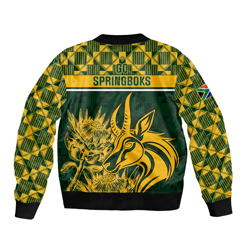 South Africa Rugby Sleeve Zip Bomber Jacket Go Springboks African Pattern - Wonder Print Shop