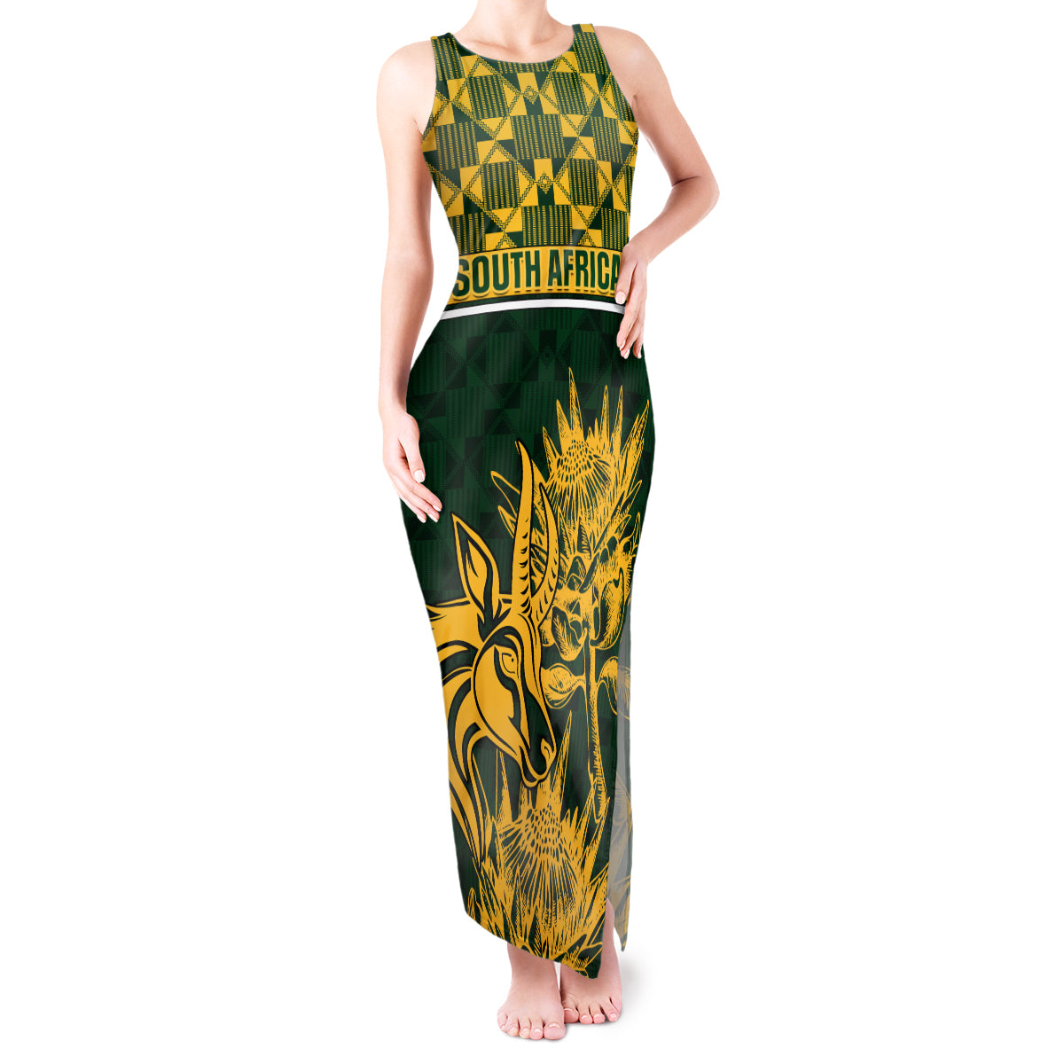 South Africa Rugby Tank Maxi Dress Go Springboks African Pattern - Wonder Print Shop