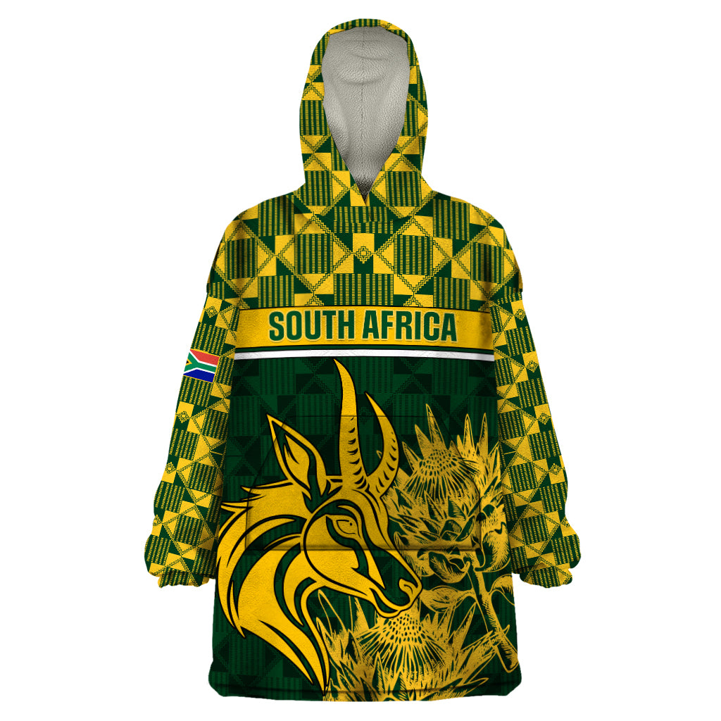 South Africa Rugby Wearable Blanket Hoodie Go Springboks African Pattern - Wonder Print Shop